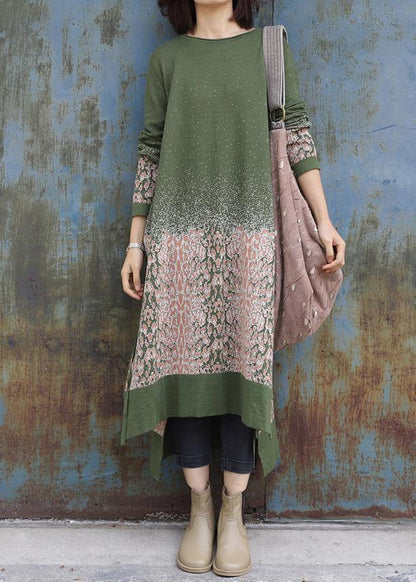 Winter green Sweater dresses Vintage side open Largo o neck sweater dress - SooLinen