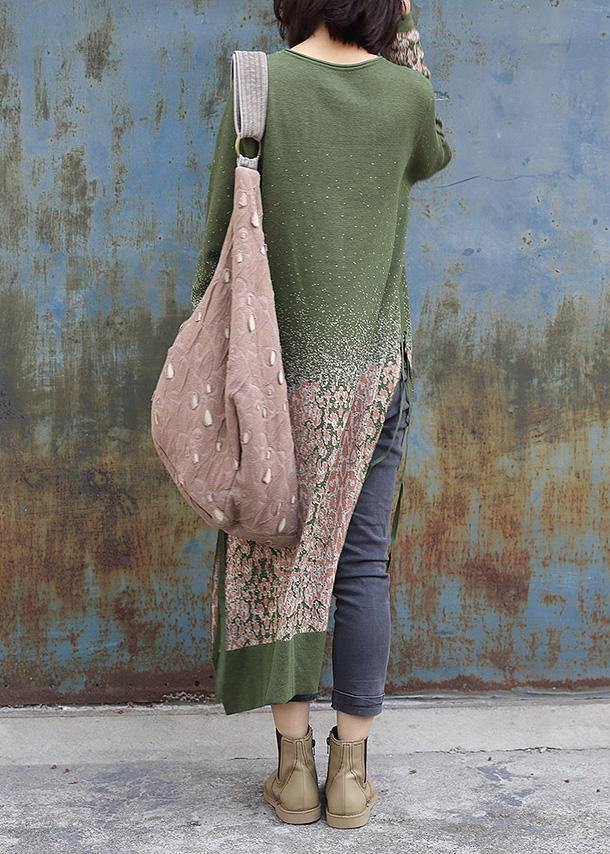 Winter green Sweater dresses Vintage side open Largo o neck sweater dress - SooLinen