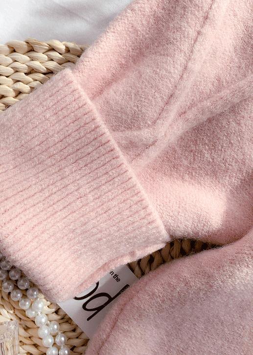 Winter pink Sweater dress outfit Design high neck long sleeve Fuzzy knit dress - SooLinen
