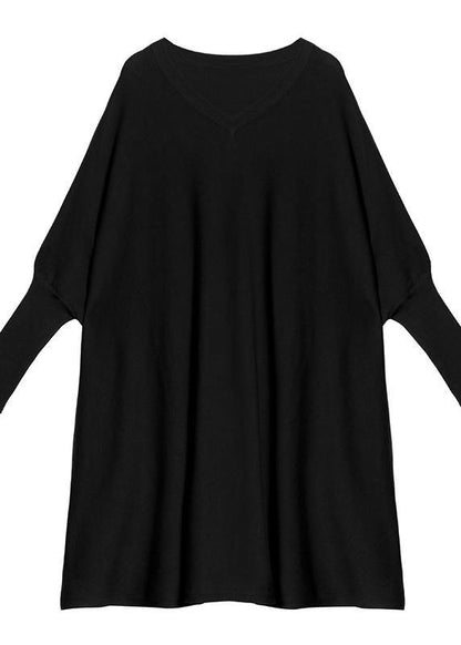 Winter v neck Batwing Sleeve Sweater weather Women chocolate Largo knitted dress - SooLinen