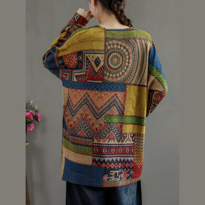 Winter-Strickbluse mit abstraktem Muster, lässiges Strick-T-Shirt mit Rundhalsausschnitt