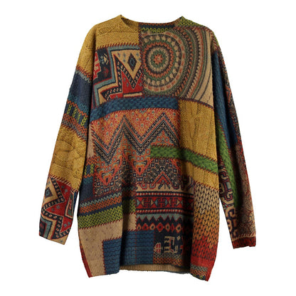 Winter-Strickbluse mit abstraktem Muster, lässiges Strick-T-Shirt mit Rundhalsausschnitt