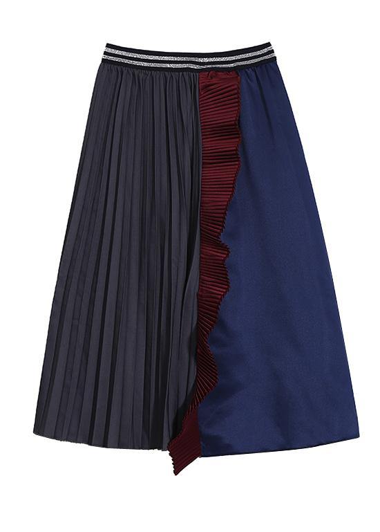 Woman Multicolor Patchwork Pleated Skirt A-Line Ruffles Patchwork High Waist Skirt - SooLinen