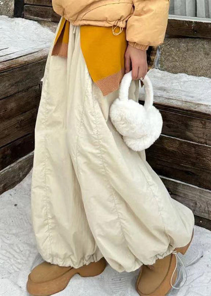 Pantalones anchos de algodón con cintura elástica y cordón ajustable para mujer, color albaricoque, para invierno