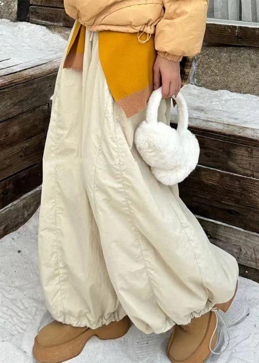 Pantalones anchos de algodón con cintura elástica y cordón ajustable para mujer, color albaricoque, para invierno