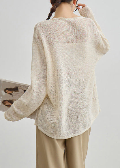 Women Apricot O Neck Embroidered Knit Top Fall