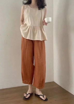 Women Apricot Oversized Linen Two Piece Set Women Clothing Summer