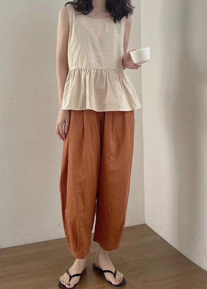 Women Apricot Oversized Linen Two Piece Set Women Clothing Summer