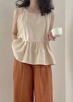 Women Apricot Oversized Linen Two Piece Set Women Clothing Summer