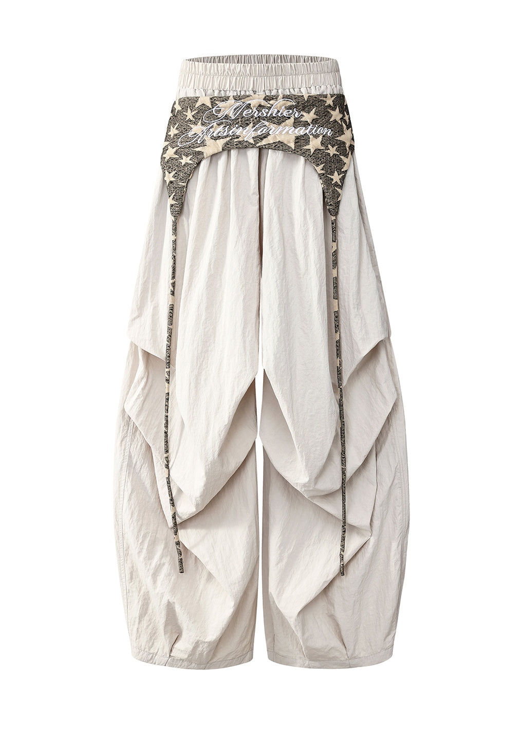 Women Apricot Oversized Wrinkled Spandex Wide leg Pants Spring