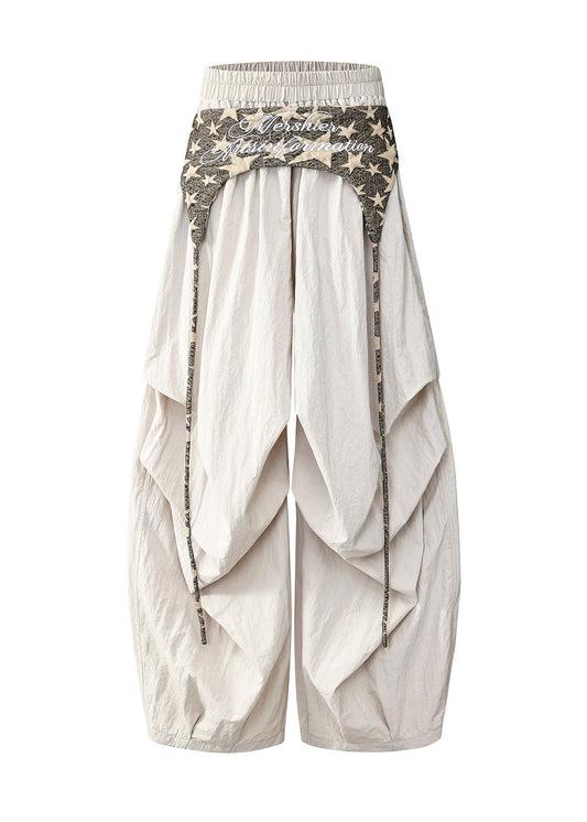 Damen Apricot Oversized Leggings mit Falten aus Spandex und weitem Bein, Frühling