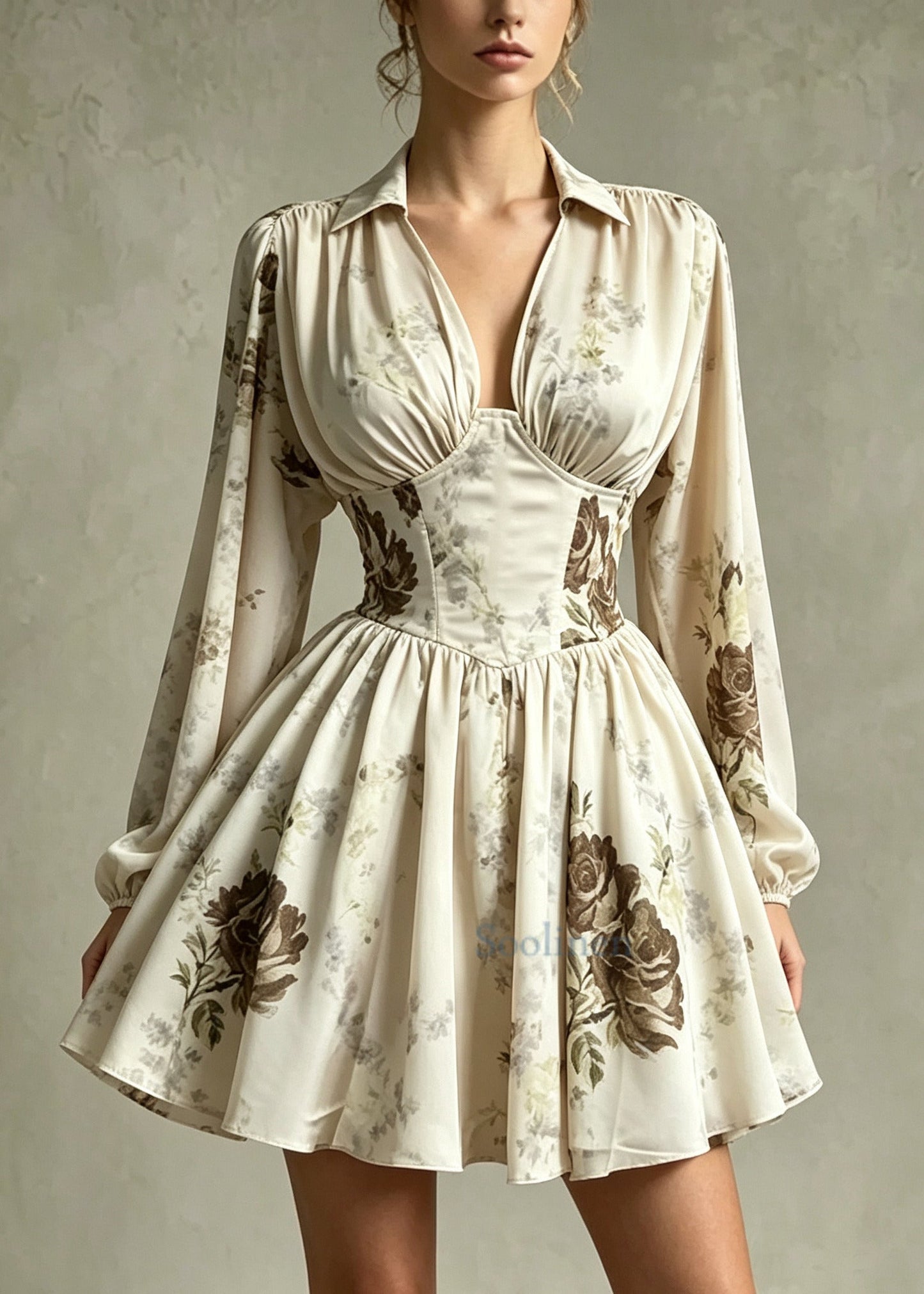 Women Apricot Print Chiffon Work Dress Summer