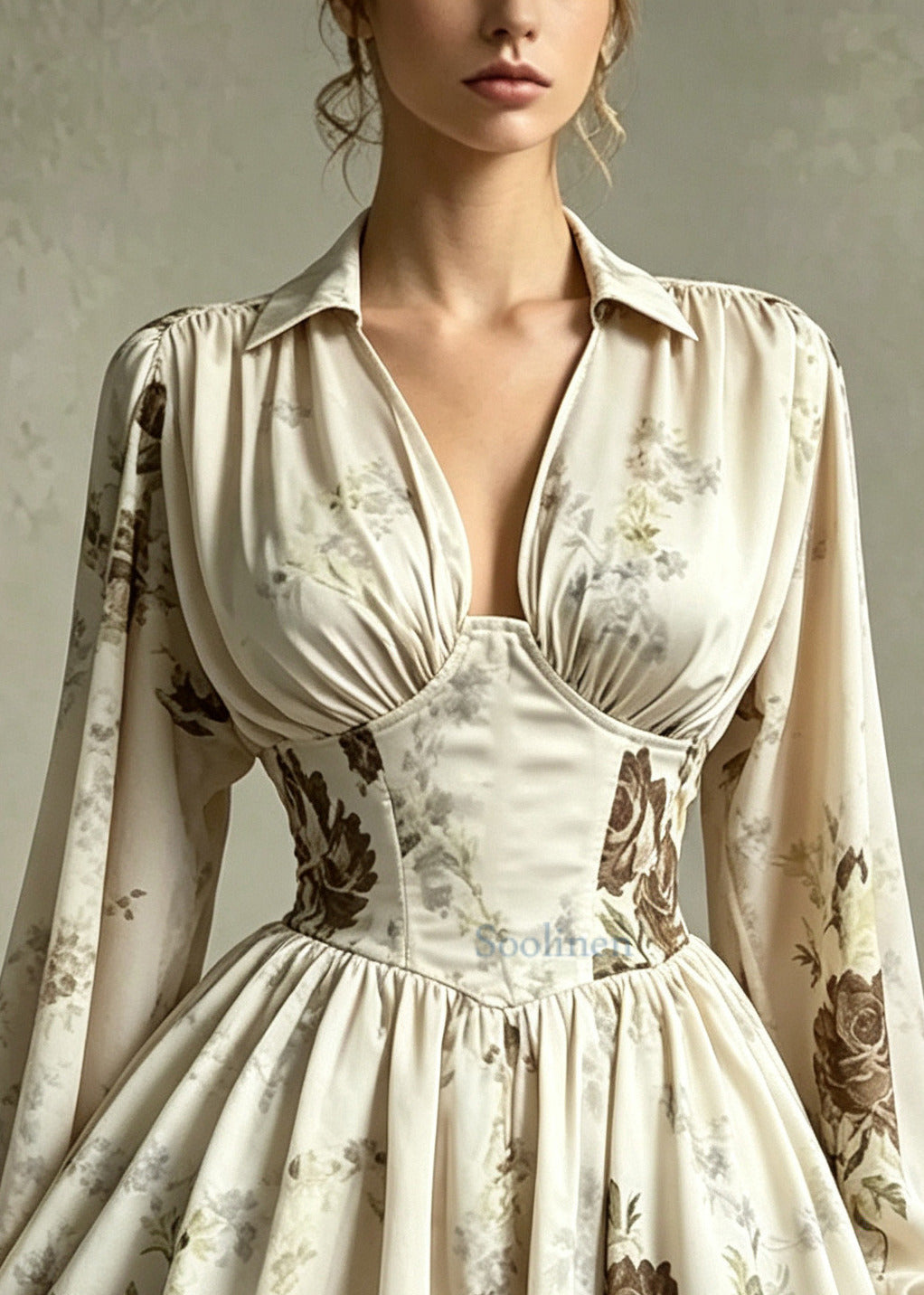 Women Apricot Print Chiffon Work Dress Summer
