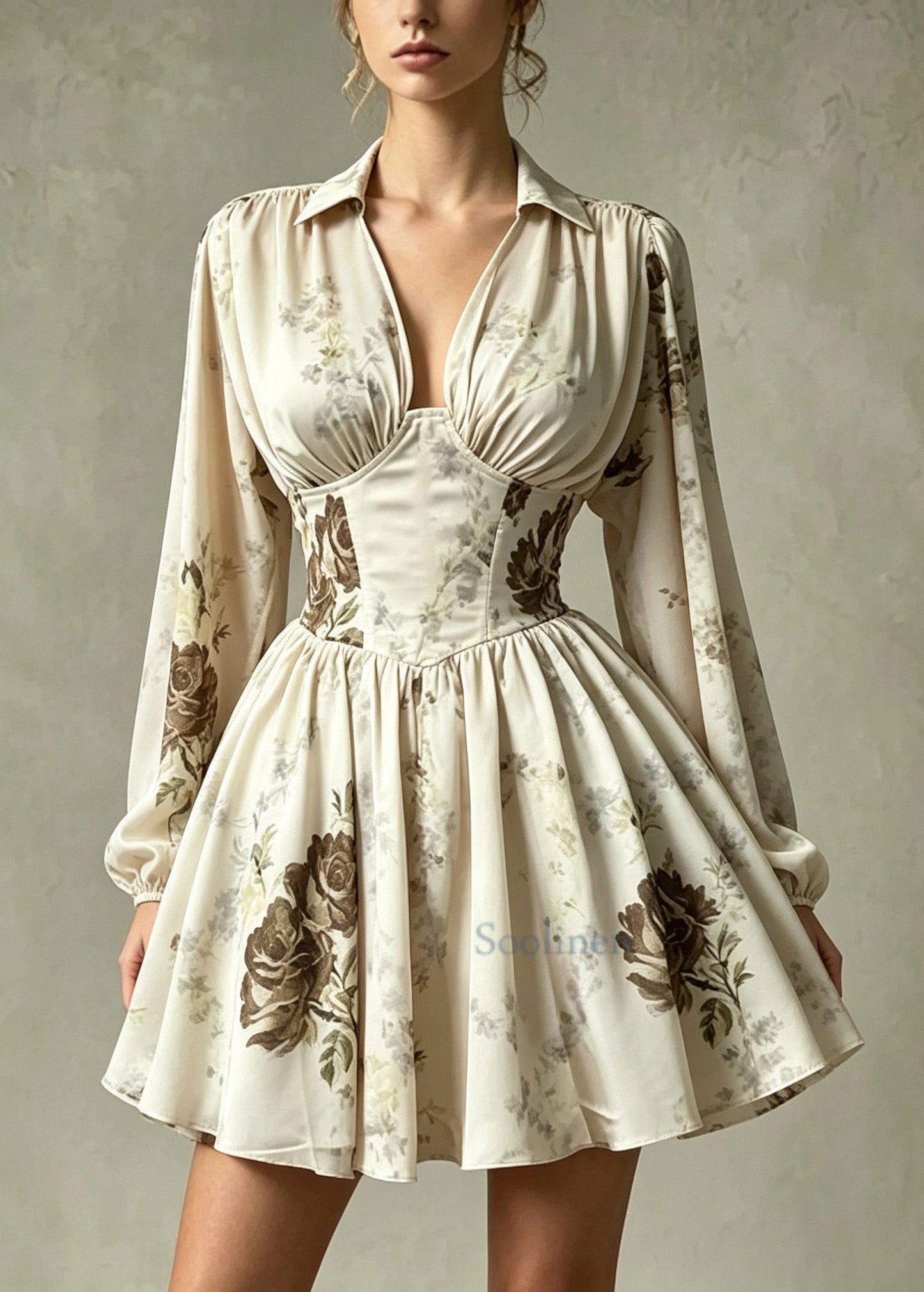 Women Apricot Print Chiffon Work Dress Summer