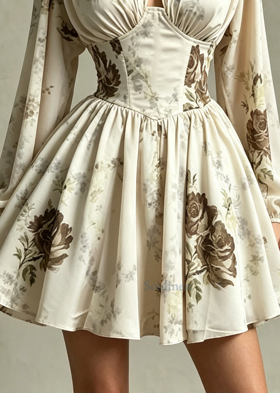 Women Apricot Print Chiffon Work Dress Summer
