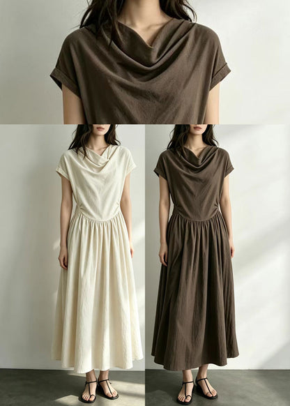 Women Apricot Tie Waist Cotton Maxi Dresses Summer