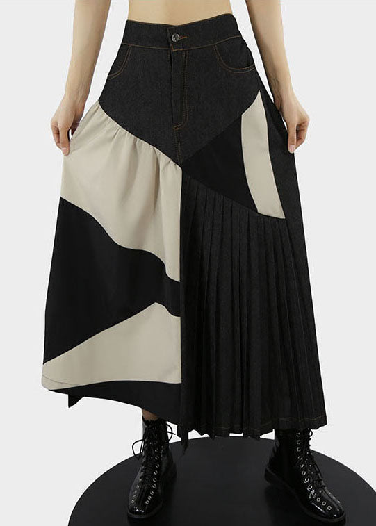 Frauen Apricot elastische taille Patchwork plissee Röcke Frühling