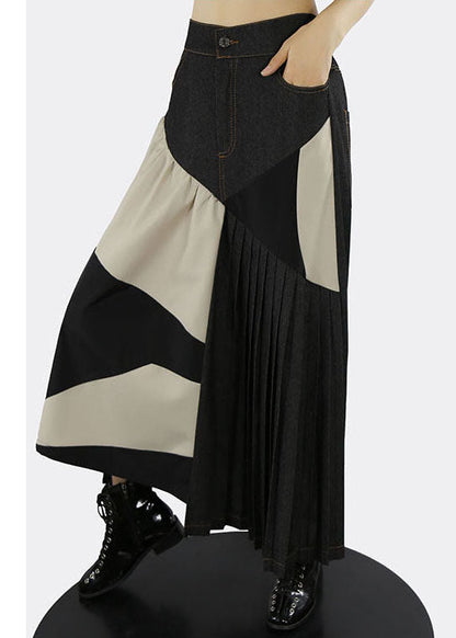 Frauen Apricot elastische taille Patchwork plissee Röcke Frühling