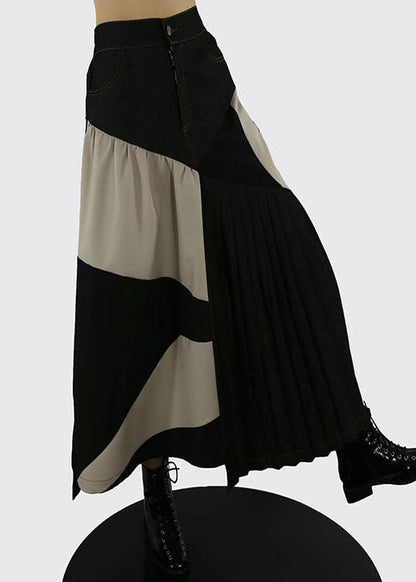 Frauen Apricot elastische taille Patchwork plissee Röcke Frühling