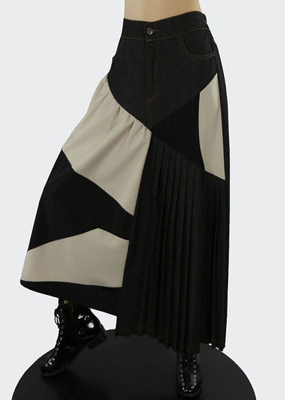 Frauen Apricot elastische taille Patchwork plissee Röcke Frühling