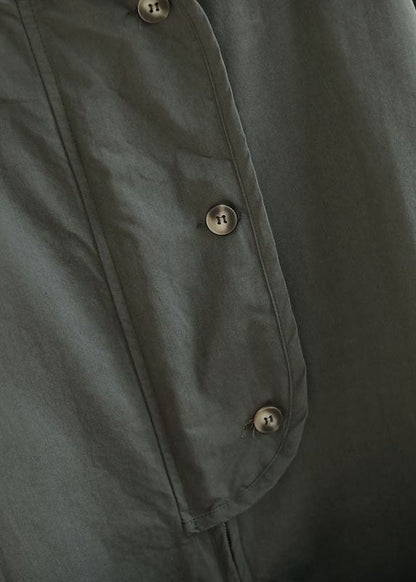 Women Army Green Zip Up Pockets Cotton Coat Spring