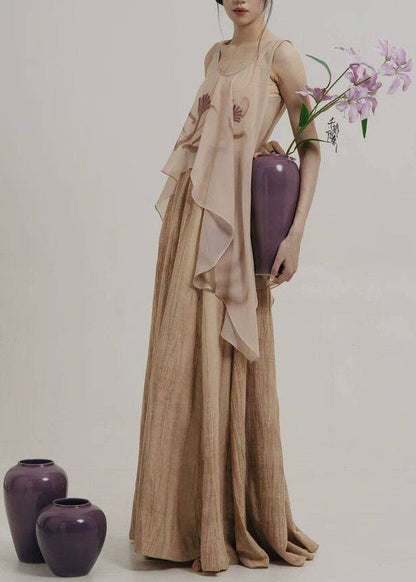 Women Asymmetrical Top And Skirts Chiffon Two Pieces Set Sleeveless