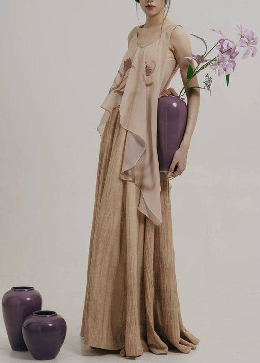 Women Asymmetrical Top And Skirts Chiffon Two Pieces Set Sleeveless