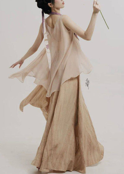 Women Asymmetrical Top And Skirts Chiffon Two Pieces Set Sleeveless