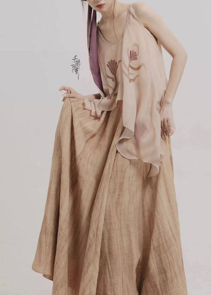 Women Asymmetrical Top And Skirts Chiffon Two Pieces Set Sleeveless