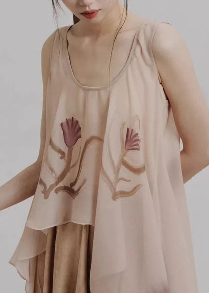 Women Asymmetrical Top And Skirts Chiffon Two Pieces Set Sleeveless