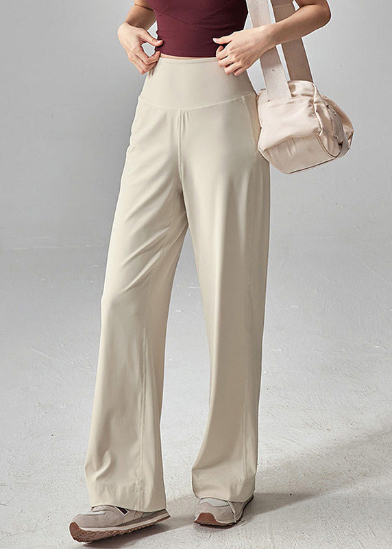 Women Beige High Waist Quick Dry Material Yoga Pants
