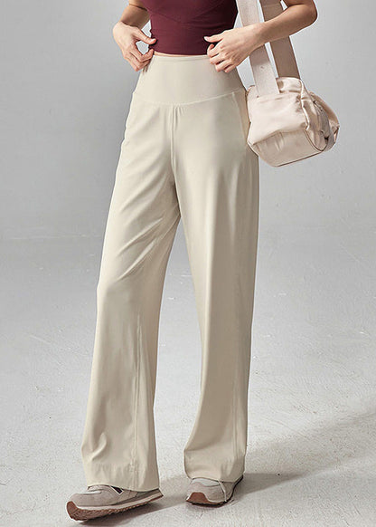 Women Beige High Waist Quick Dry Material Yoga Pants