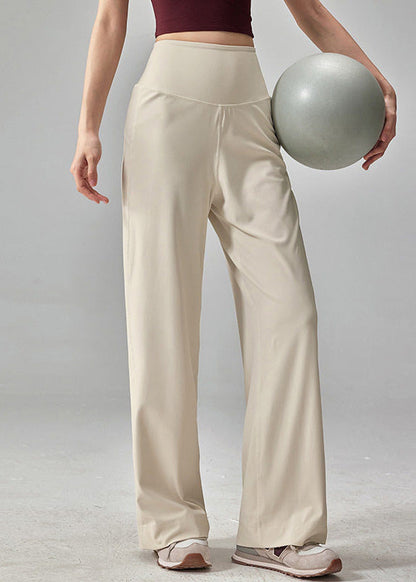 Women Beige High Waist Quick Dry Material Yoga Pants