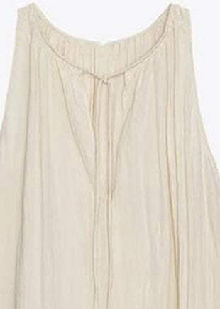 Women Beige Lace Up Wrinkled Cotton Long Dresses Summer