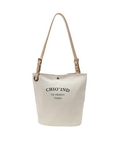Bolso de hombro de lona de gran capacidad con letras beige para mujer