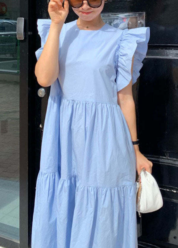 Beige Patchwork-Baumwollkleid mit Schmetterlingsärmeln für Damen