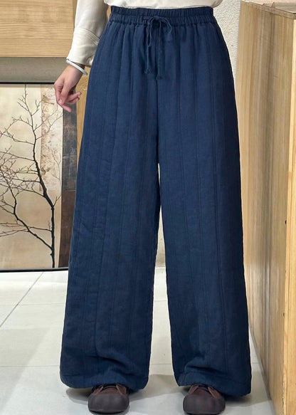 Beige Damenhose mit Taschen, elastischem Bund und feiner Baumwollfüllung für den Winter