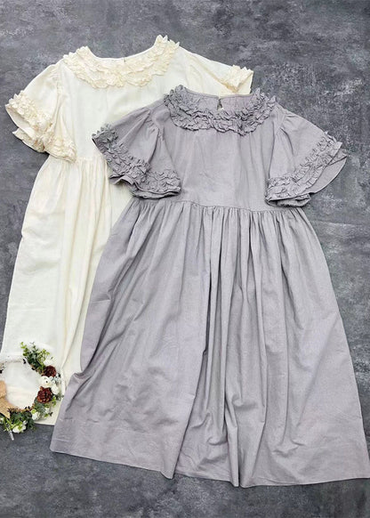 Frauen Beige Rüschen Patchwork Baumwolle Lange Kleider Sommer