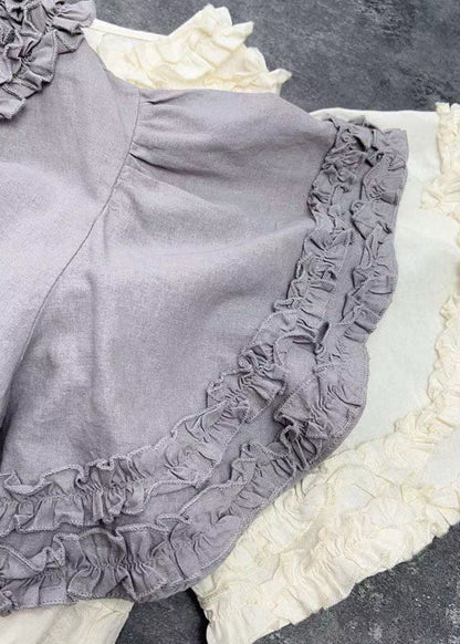 Frauen Beige Rüschen Patchwork Baumwolle Lange Kleider Sommer