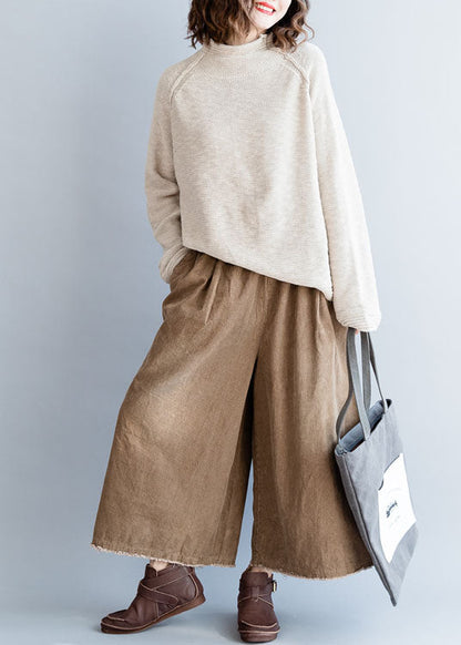 Frauen Beige Solide Taste Woll Stricken Pullover Frühling