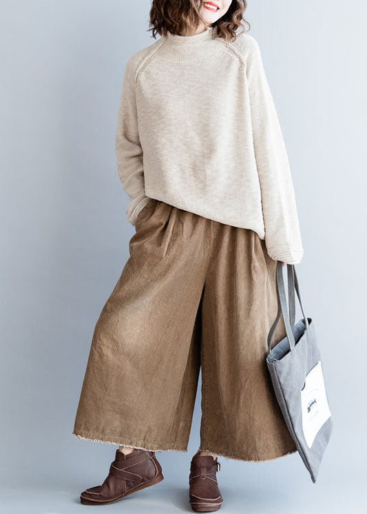 Frauen Beige Solide Taste Woll Stricken Pullover Frühling