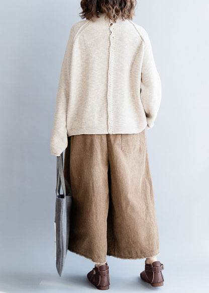 Frauen Beige Solide Taste Woll Stricken Pullover Frühling