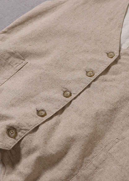 Beige Damen V-Ausschnitt Knopf Patchwork Ärmellose Tank Tops