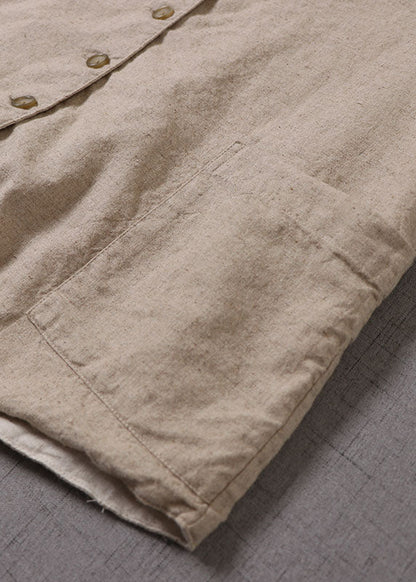 Beige Damen V-Ausschnitt Knopf Patchwork Ärmellose Tank Tops