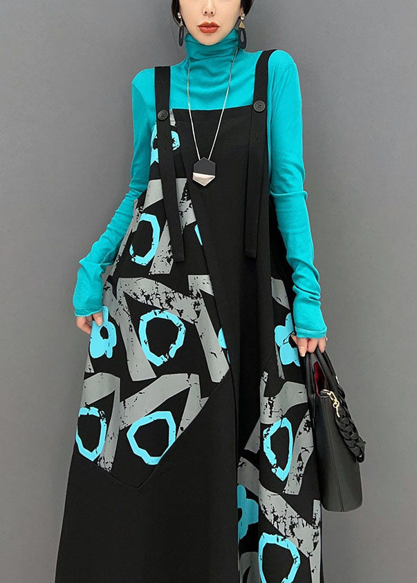 Frauen Schwarz Asymmetrische Design Patchwork Print Baumwolle Strap Kleid