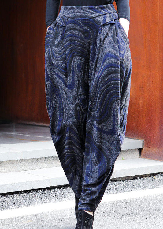 Frauen Schwarz Blau Taschen Jacquard laterne Frühling Hosen