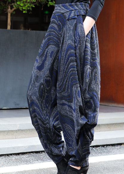 Frauen Schwarz Blau Taschen Jacquard laterne Frühling Hosen