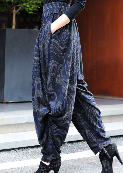 Frauen Schwarz Blau Taschen Jacquard laterne Frühling Hosen