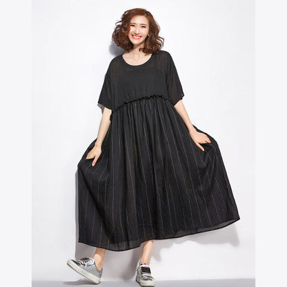 Frauen Schwarz Casual Patchwork Kleider Lange Shirt Tuniken Pullover