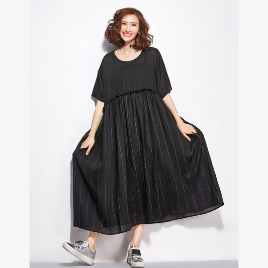 Frauen Schwarz Casual Patchwork Kleider Lange Shirt Tuniken Pullover